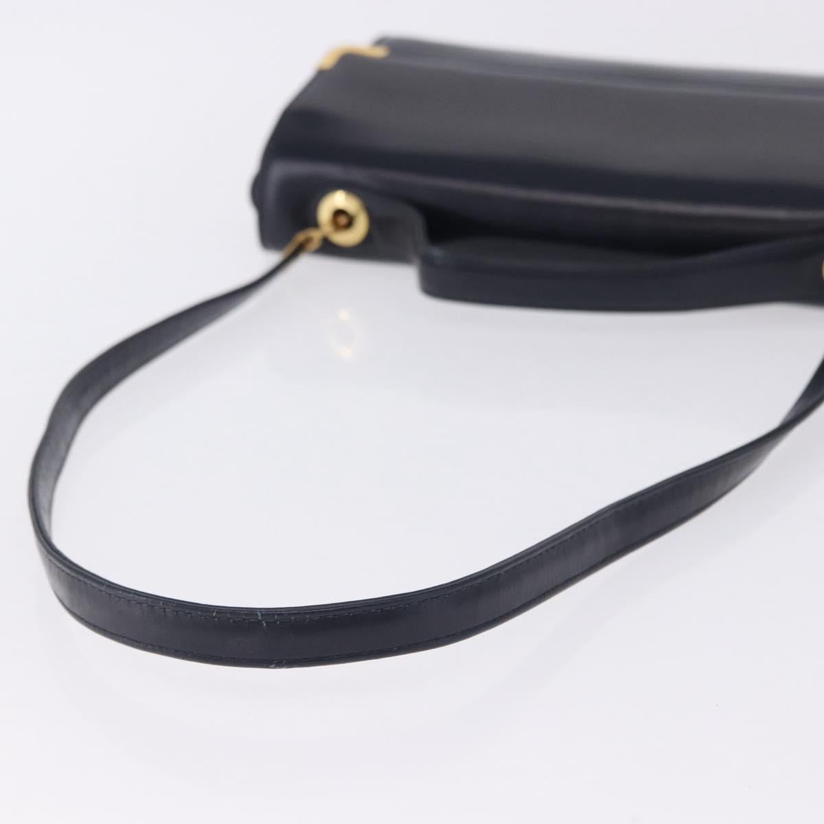 Christian Dior Hand Bag Leather 2way Navy Gold Tone Auth BA15381