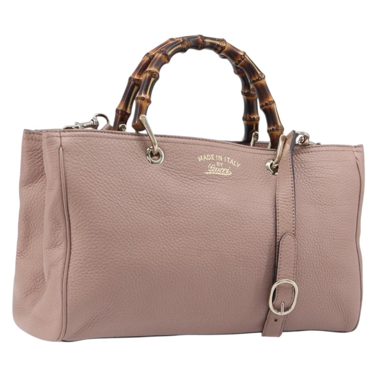GUCCI Bamboo Hand Bag Leather 2way Pink Gold Tone 323660 Auth BA15382A
