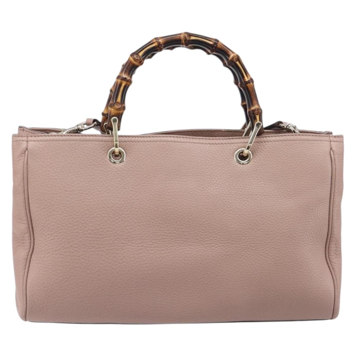 GUCCI Bamboo Hand Bag Leather 2way Pink Gold Tone 323660 Auth BA15382A