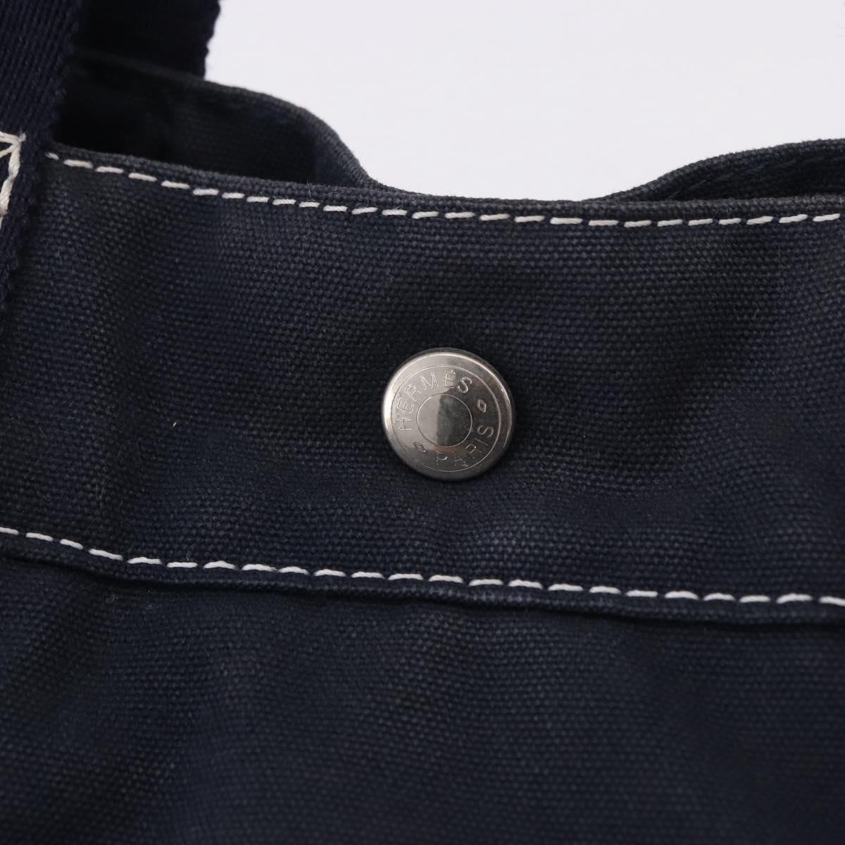 HERMES Fourre Tout MM Hand Bag Canvas Navy Silver Auth BA15383