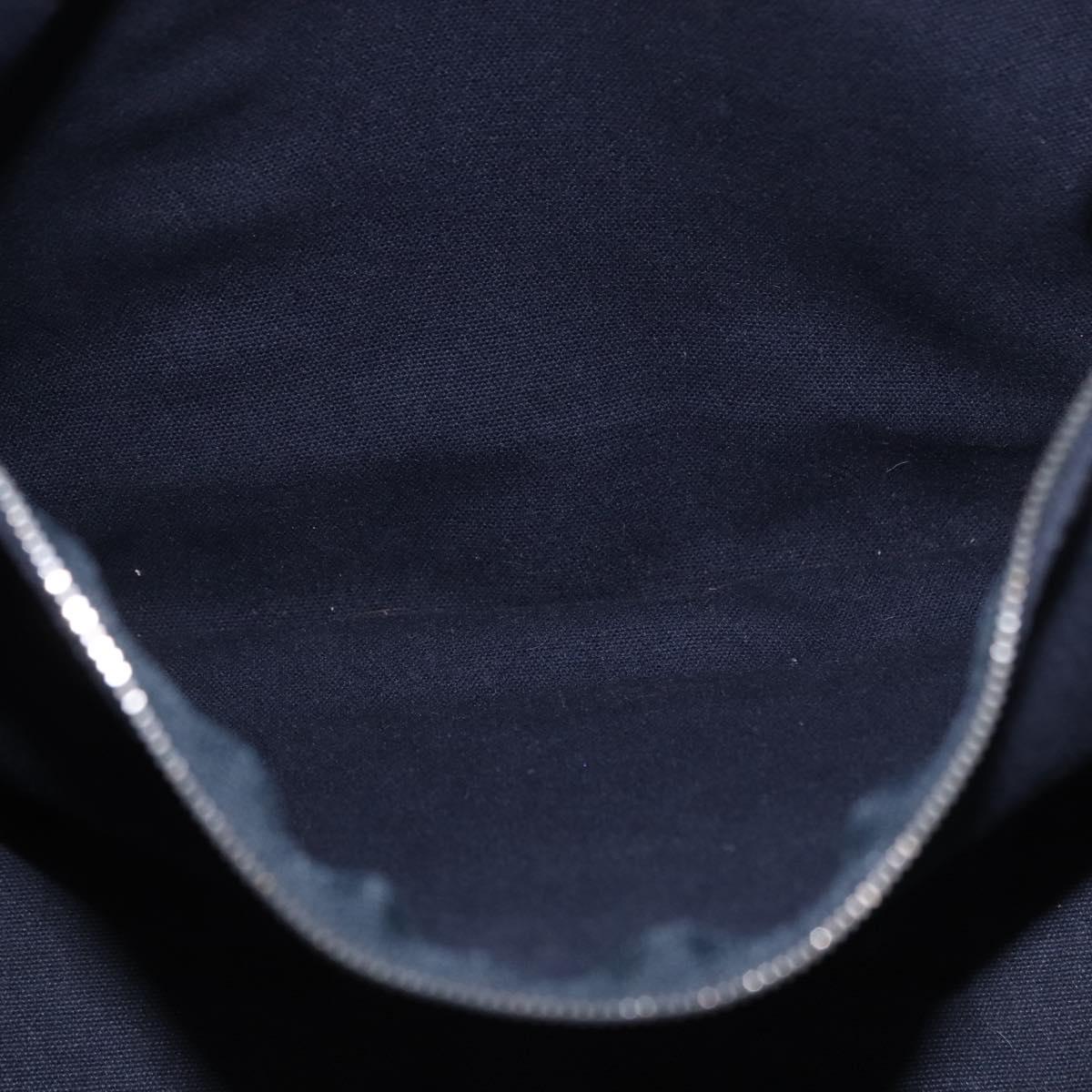 HERMES Fourre Tout MM Hand Bag Canvas Navy Silver Auth BA15383