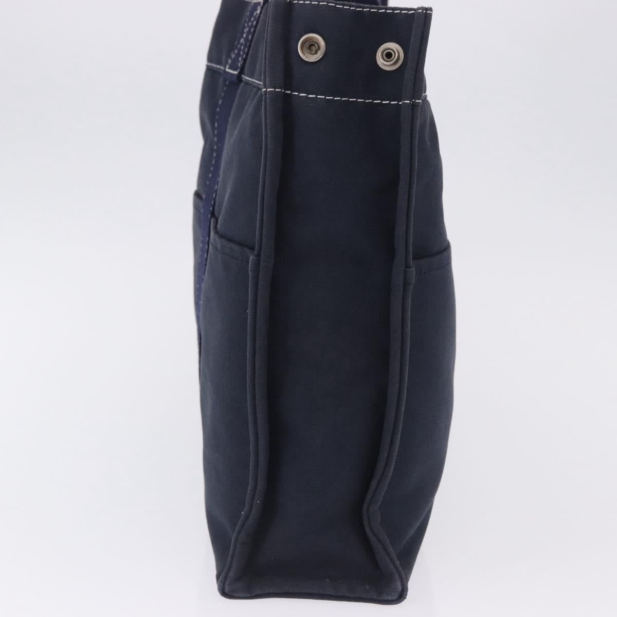 HERMES Fourre Tout MM Hand Bag Canvas Navy Silver Auth BA15383