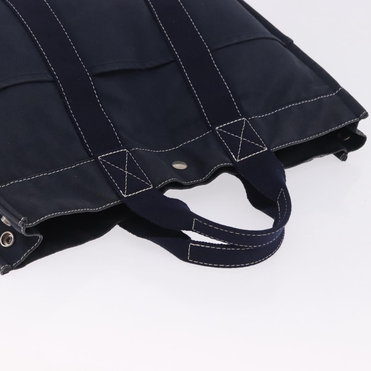 HERMES Fourre Tout MM Hand Bag Canvas Navy Silver Auth BA15383