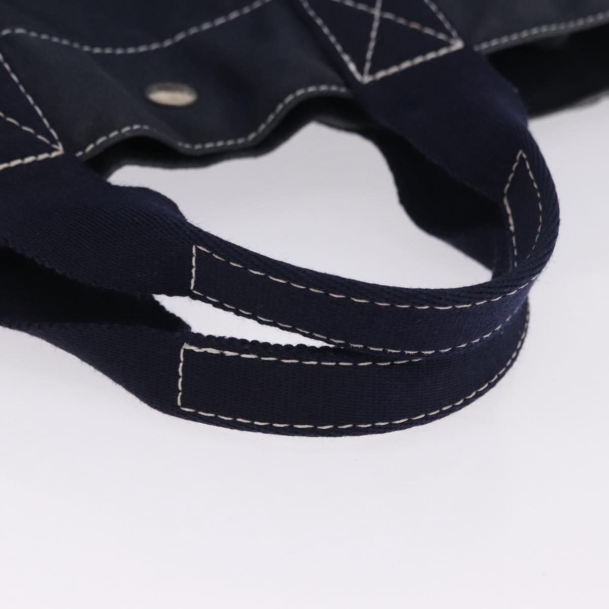 HERMES Fourre Tout MM Hand Bag Canvas Navy Silver Auth BA15383