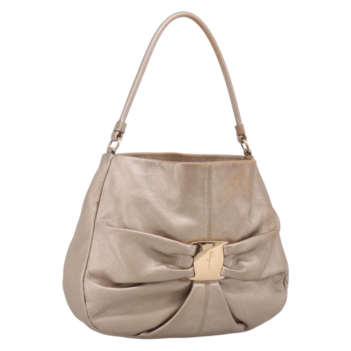 Salvatore Ferragamo Vala Hand Bag Leather Gold Auth BA15384
