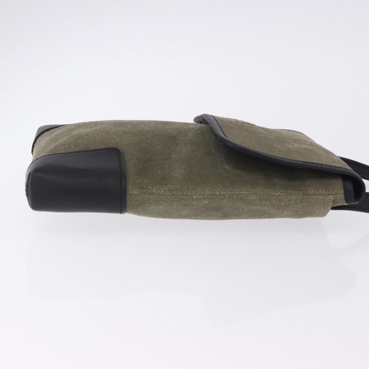 LOEWE Anagram Shoulder Bag Suede Khaki Black Auth BA15386