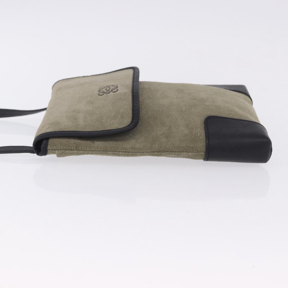 LOEWE Anagram Shoulder Bag Suede Khaki Black Auth BA15386
