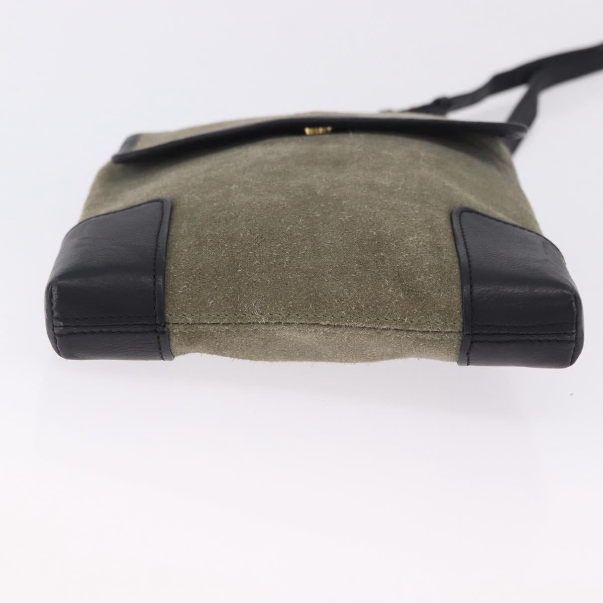 LOEWE Anagram Shoulder Bag Suede Khaki Black Auth BA15386