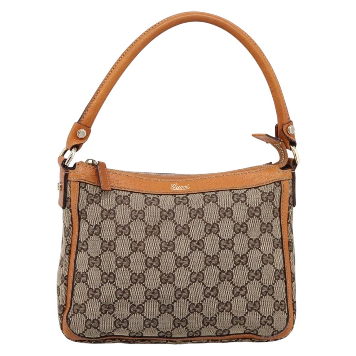 GUCCI GG Canvas Hand Bag Beige Gold Tone 146244 Auth BA15387