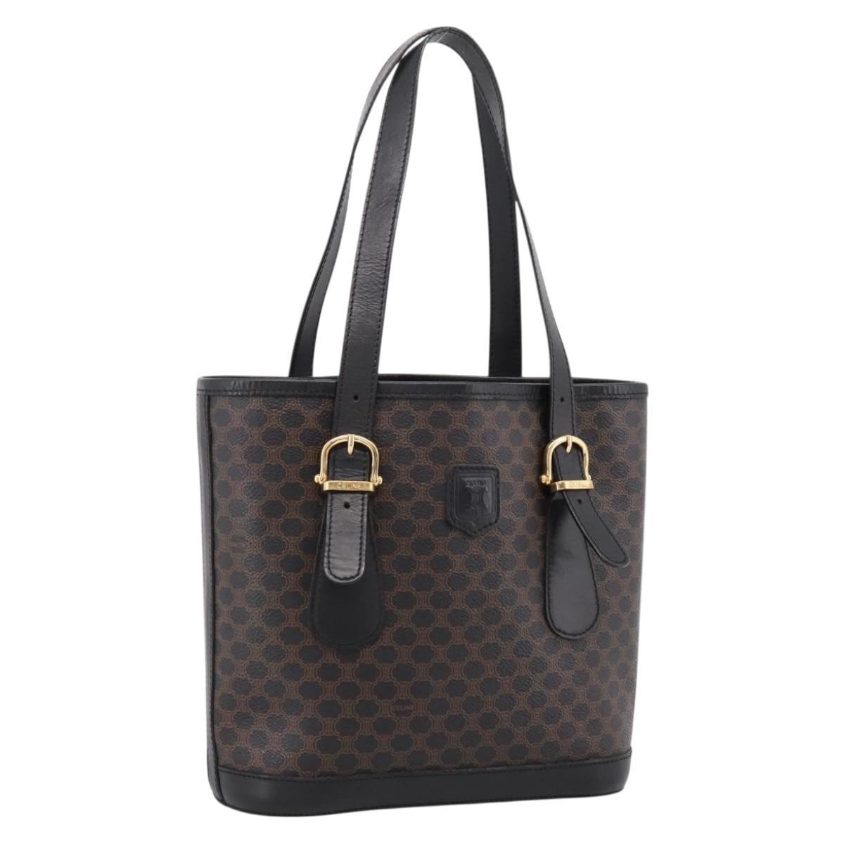 CELINE Macadam Tote Bag PVC Leather Black Gold Tone Auth BA15388