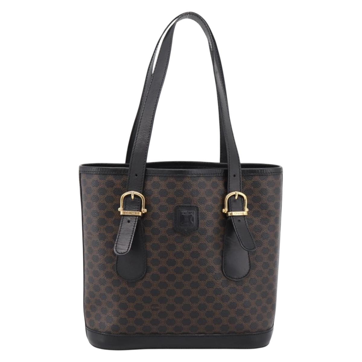 CELINE Macadam Tote Bag PVC Leather Black Gold Tone Auth BA15388