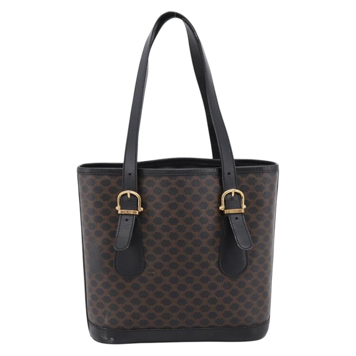 CELINE Macadam Tote Bag PVC Leather Black Gold Tone Auth BA15388