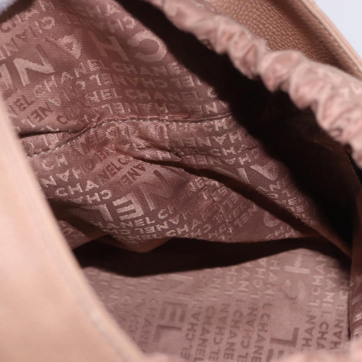 CHANEL Chocolate Bar Drawstring Bag Lamb Skin Beige Silver CC Auth BA15389V