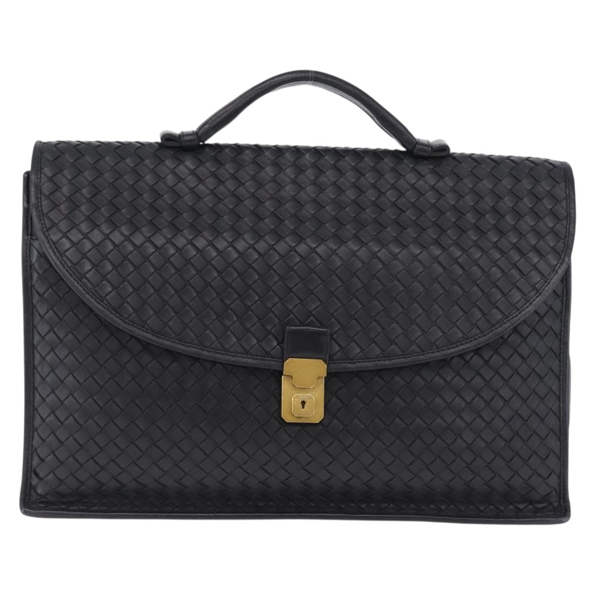 BOTTEGA VENETA INTRECCIATO Business Bag Leather Black Gold 170238 Auth BA15390
