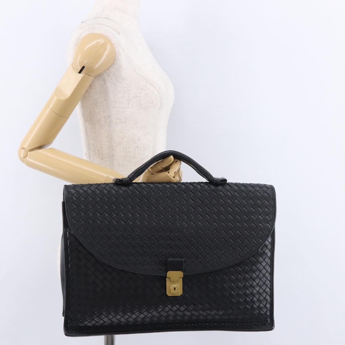BOTTEGA VENETA INTRECCIATO Business Bag Leather Black Gold 170238 Auth BA15390