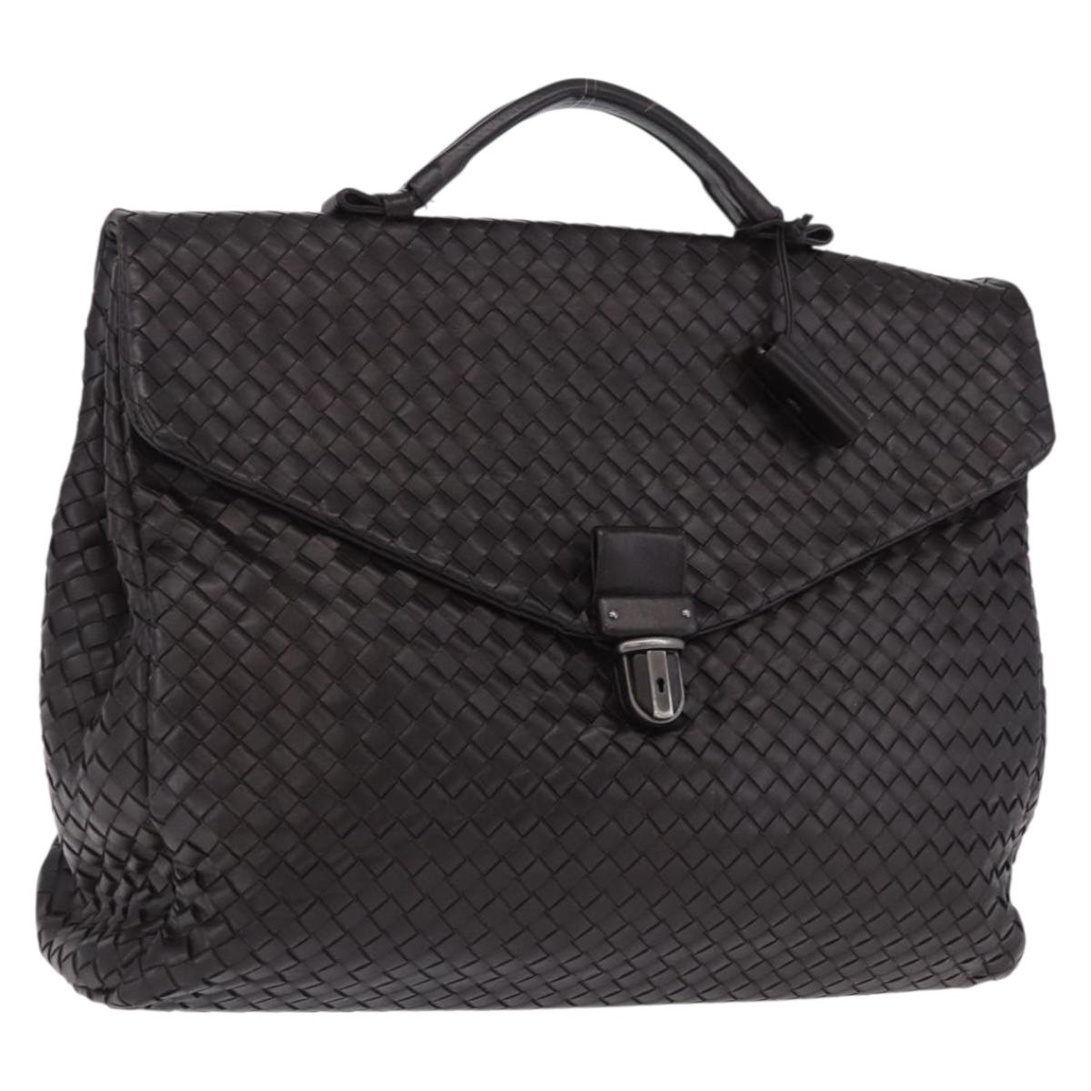 BOTTEGA VENETA INTRECCIATO Business Bag Leather Black Silver 122139 Auth BA15392