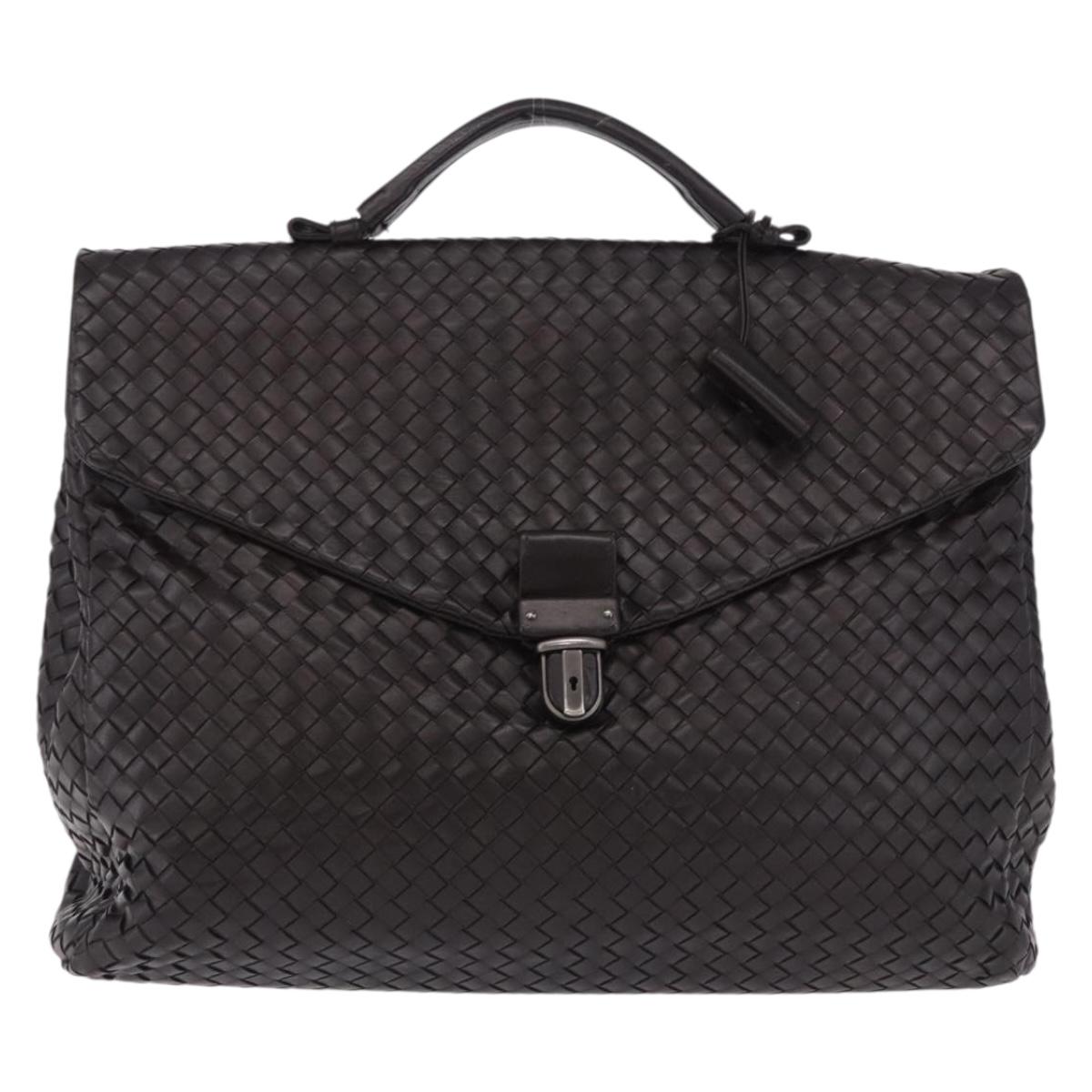 BOTTEGA VENETA INTRECCIATO Business Bag Leather Black Silver 122139 Auth BA15392