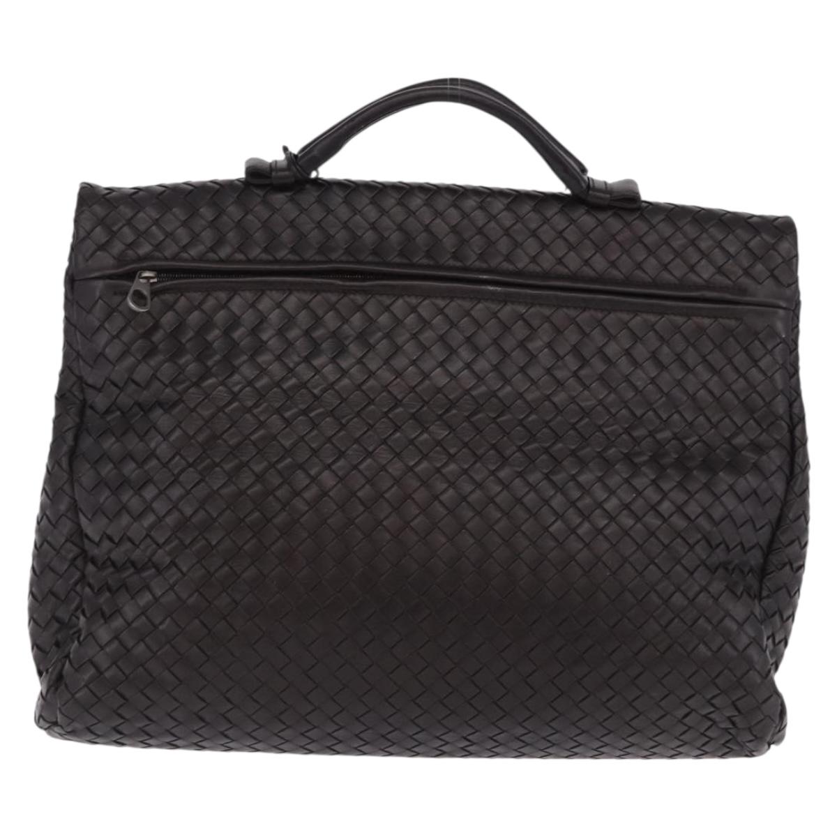 BOTTEGA VENETA INTRECCIATO Business Bag Leather Black Silver 122139 Auth BA15392