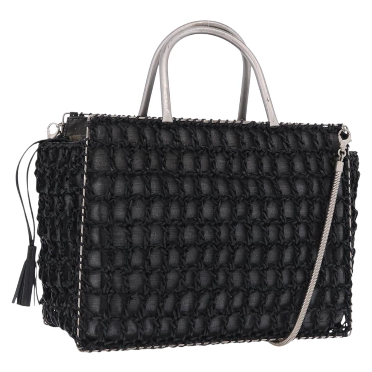Salvatore Ferragamo Hand Bag Nylon 2way Black Silver Auth BA15393