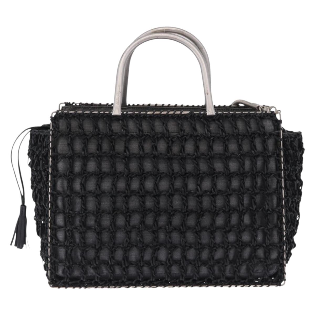 Salvatore Ferragamo Hand Bag Nylon 2way Black Silver Auth BA15393