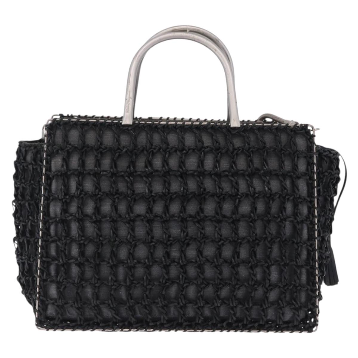 Salvatore Ferragamo Hand Bag Nylon 2way Black Silver Auth BA15393