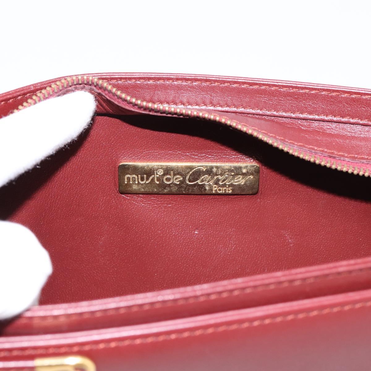 CARTIER Must Line Clutch Bag Leather Bordeaux Gold Tone Auth BA15394