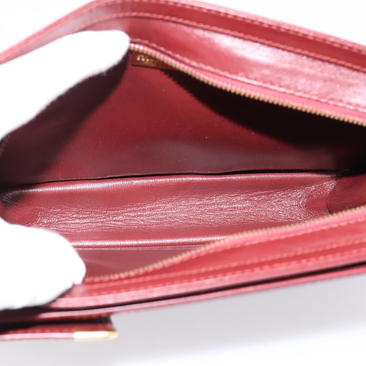 CARTIER Must Line Clutch Bag Leather Bordeaux Gold Tone Auth BA15394