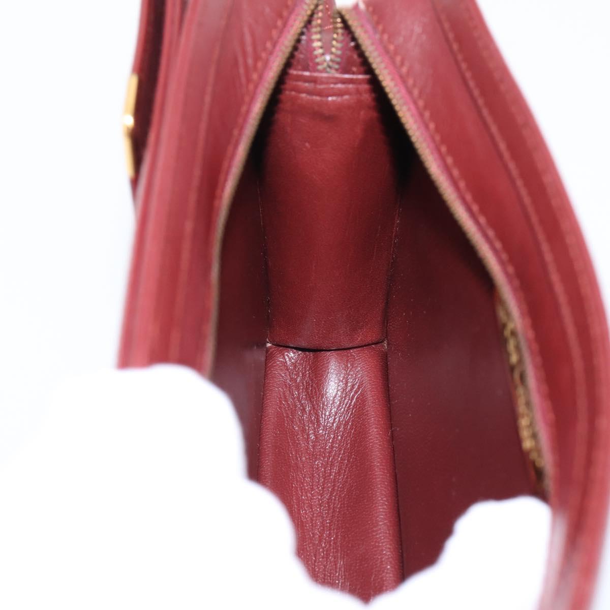 CARTIER Must Line Clutch Bag Leather Bordeaux Gold Tone Auth BA15394