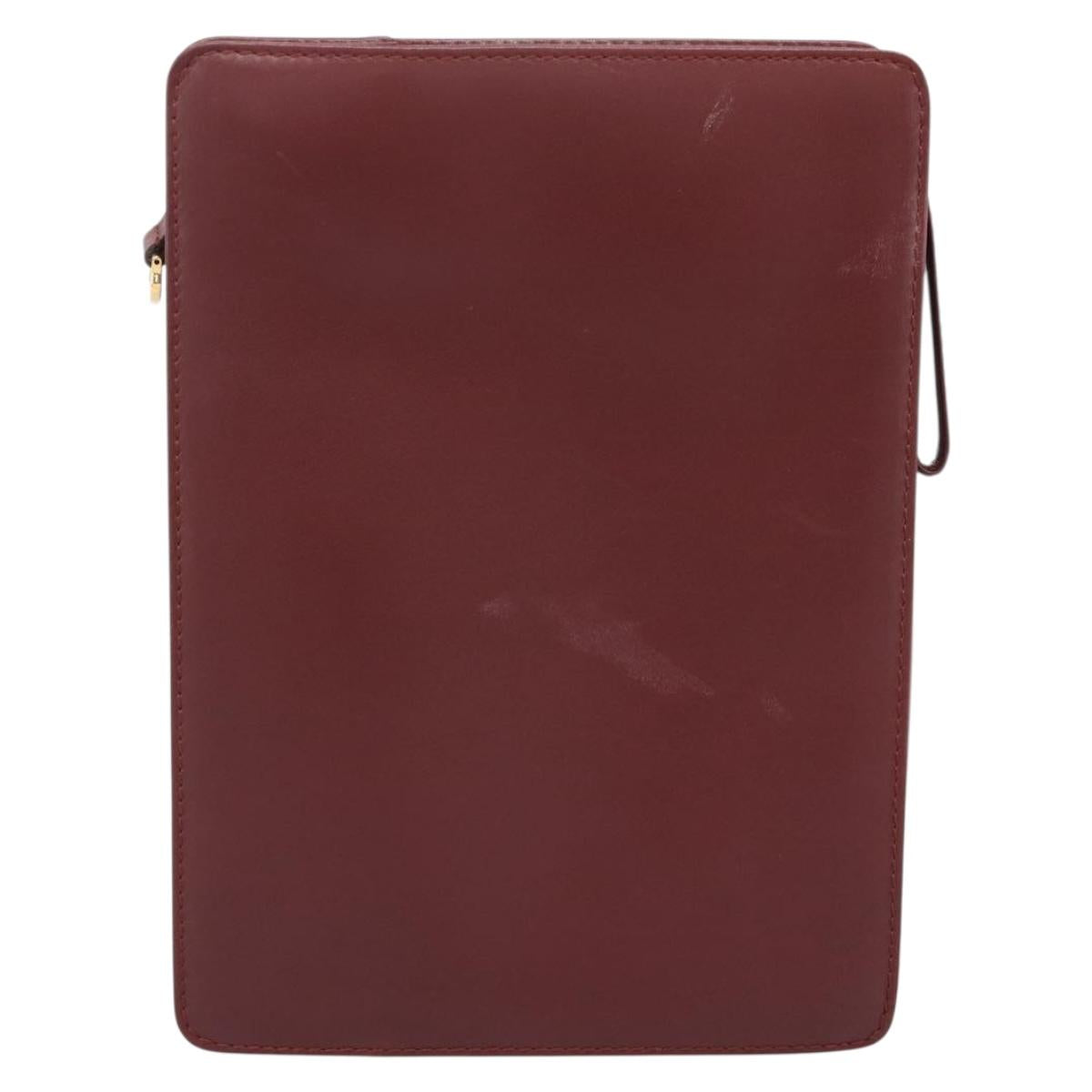 CARTIER Must Line Clutch Bag Leather Bordeaux Gold Tone Auth BA15394