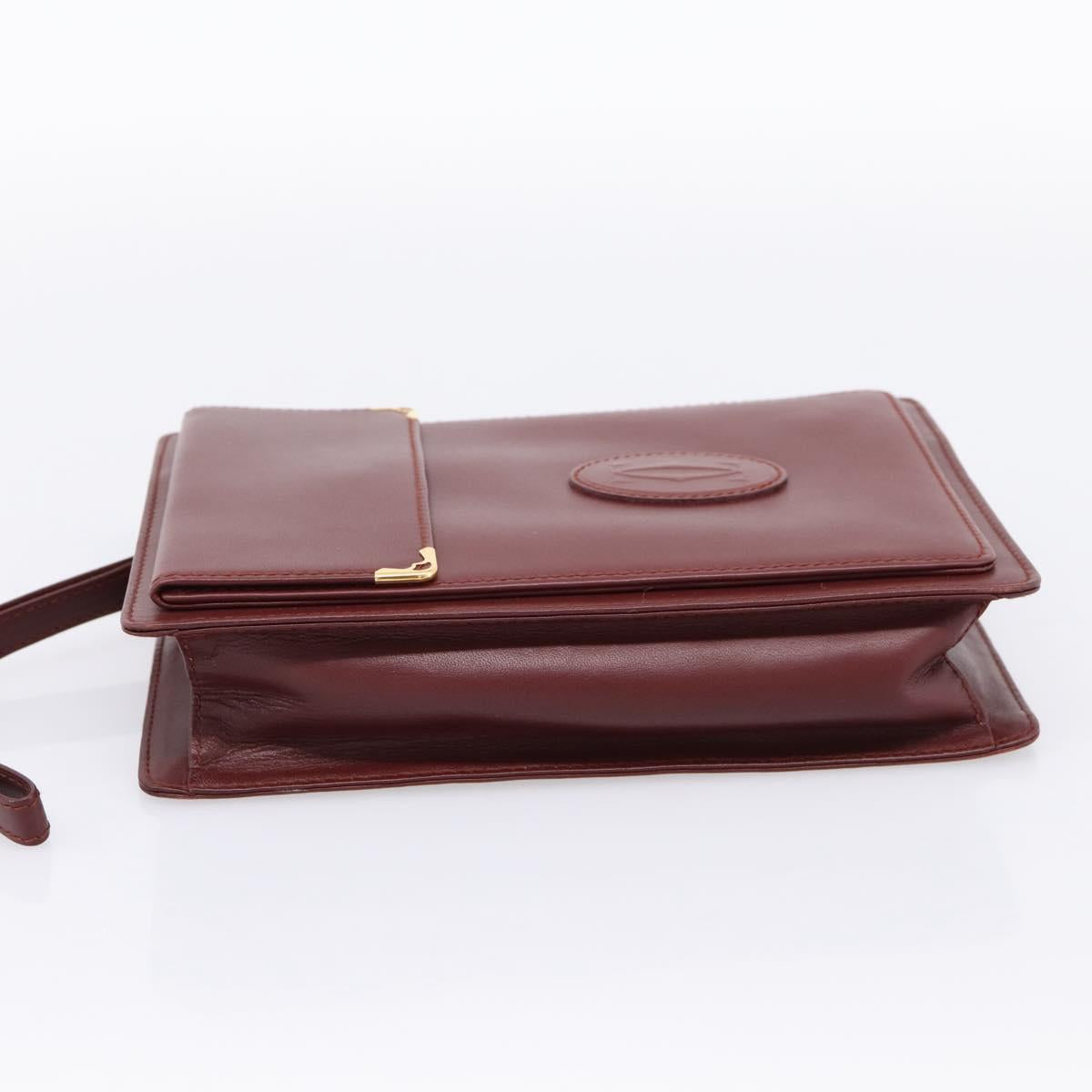 CARTIER Must Line Clutch Bag Leather Bordeaux Gold Tone Auth BA15394