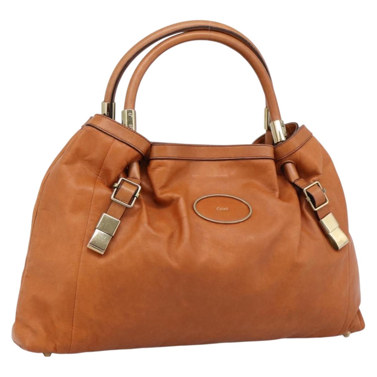 Chloe Victoria Hand Bag Leather Brown Gold Tone Auth BA15396