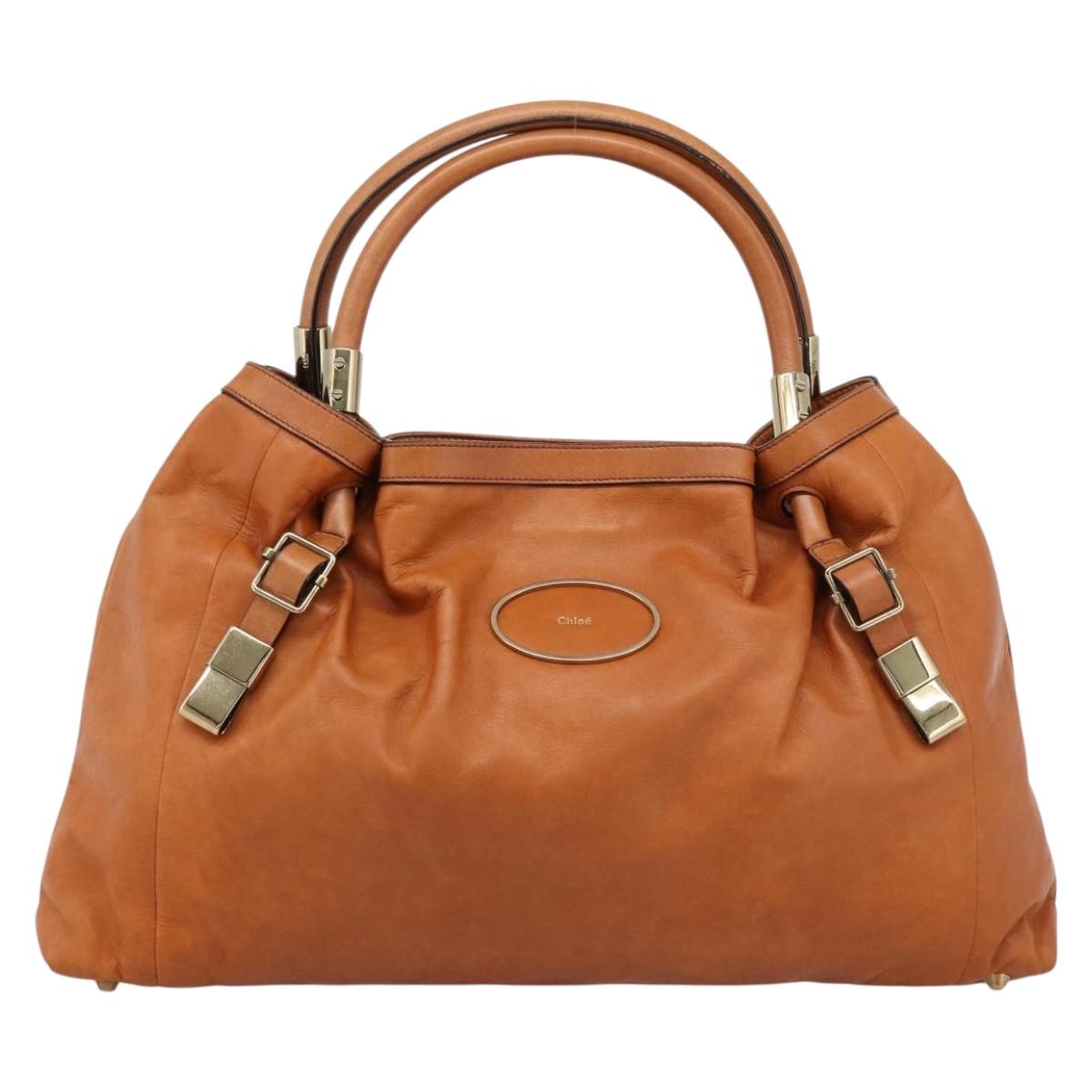 Chloe Victoria Hand Bag Leather Brown Gold Tone Auth BA15396
