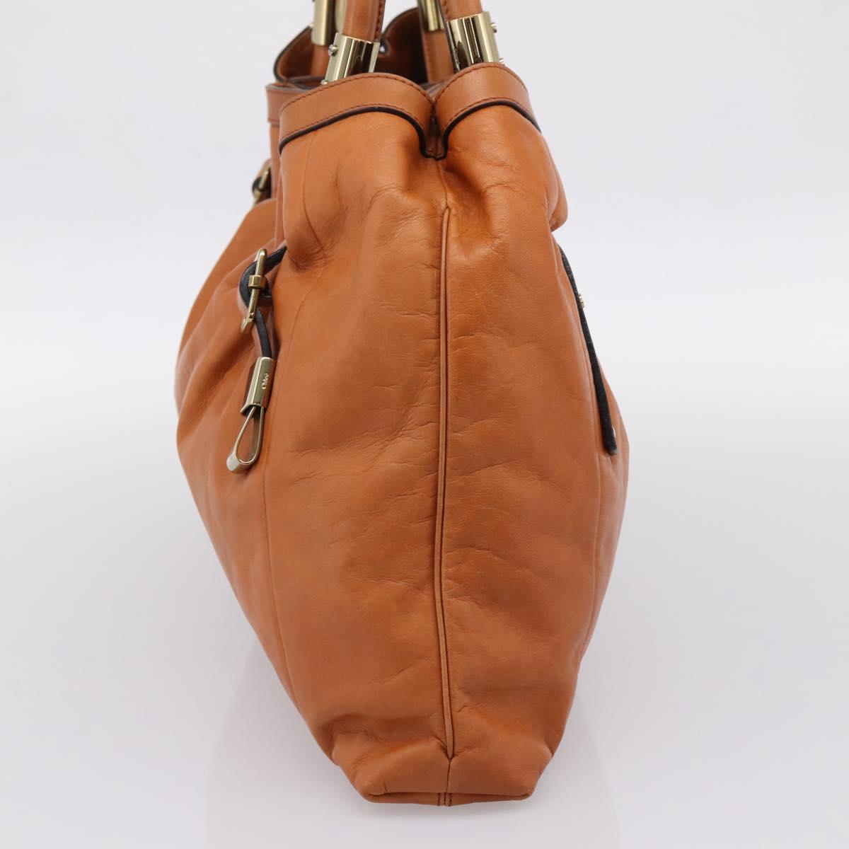 Chloe Victoria Hand Bag Leather Brown Gold Tone Auth BA15396