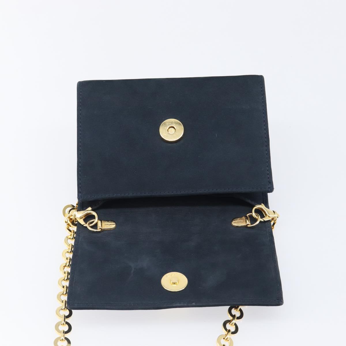 Salvatore Ferragamo Vala Ribbon Chain Shoulder Bag Suede Navy Gold Auth BA15397