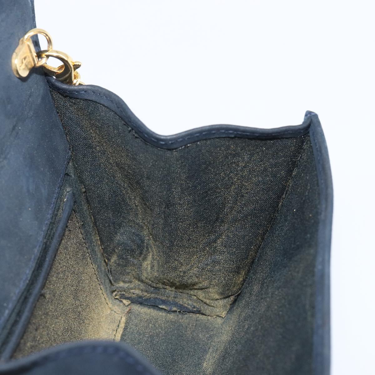 Salvatore Ferragamo Vala Ribbon Chain Shoulder Bag Suede Navy Gold Auth BA15397