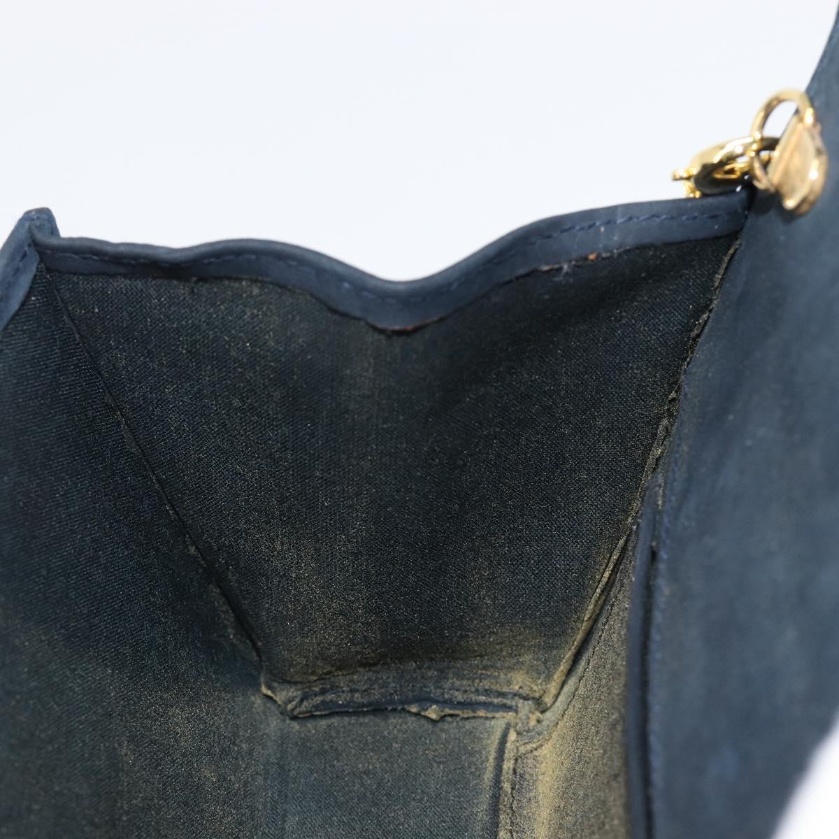 Salvatore Ferragamo Vala Ribbon Chain Shoulder Bag Suede Navy Gold Auth BA15397