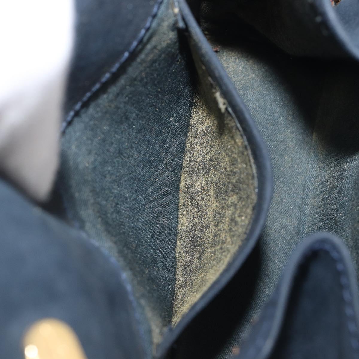 Salvatore Ferragamo Vala Ribbon Chain Shoulder Bag Suede Navy Gold Auth BA15397