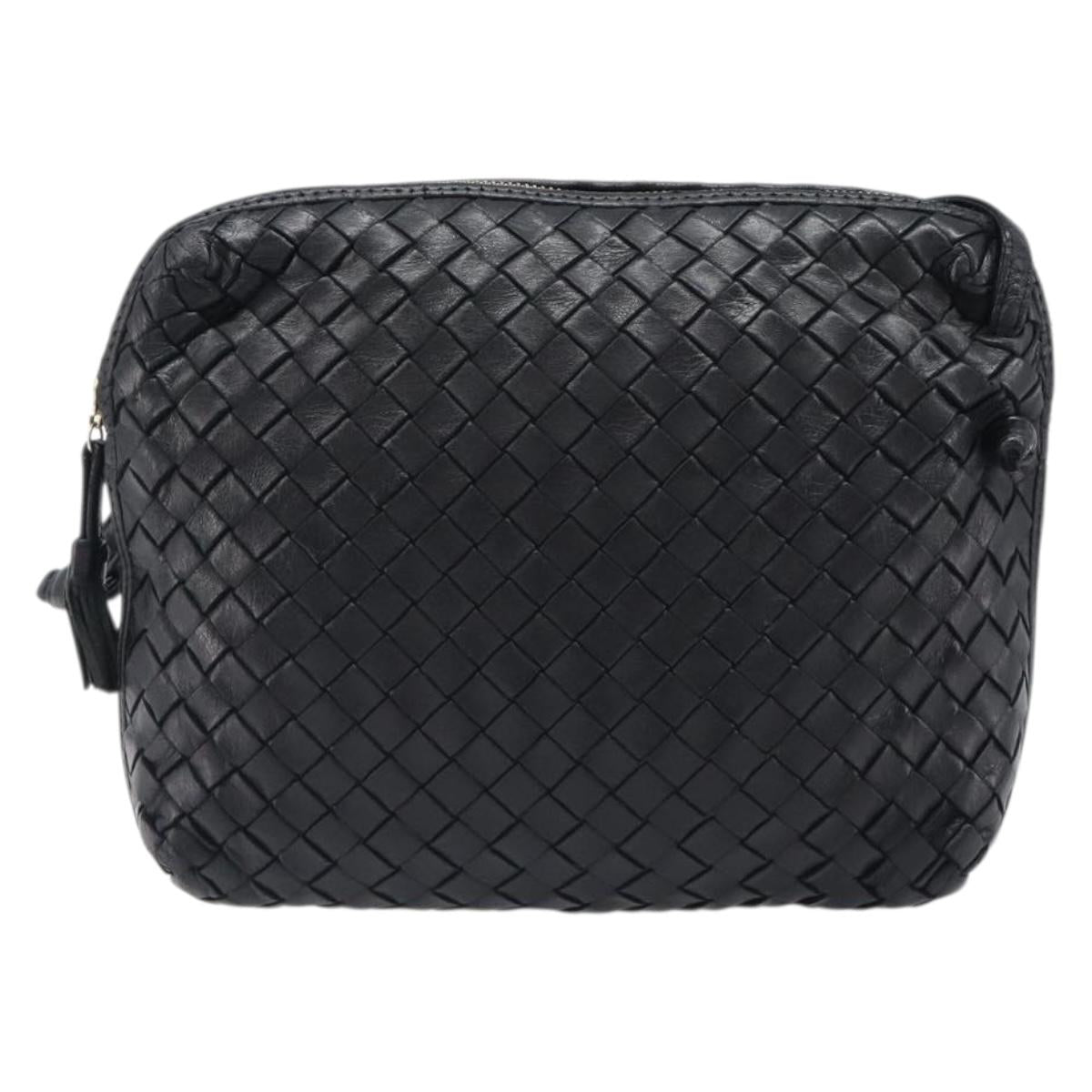 BOTTEGA VENETA INTRECCIATO Shoulder Bag Leather Black Auth BA15399