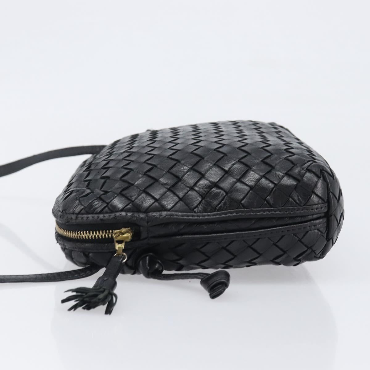 BOTTEGA VENETA INTRECCIATO Shoulder Bag Leather Black Auth BA15399
