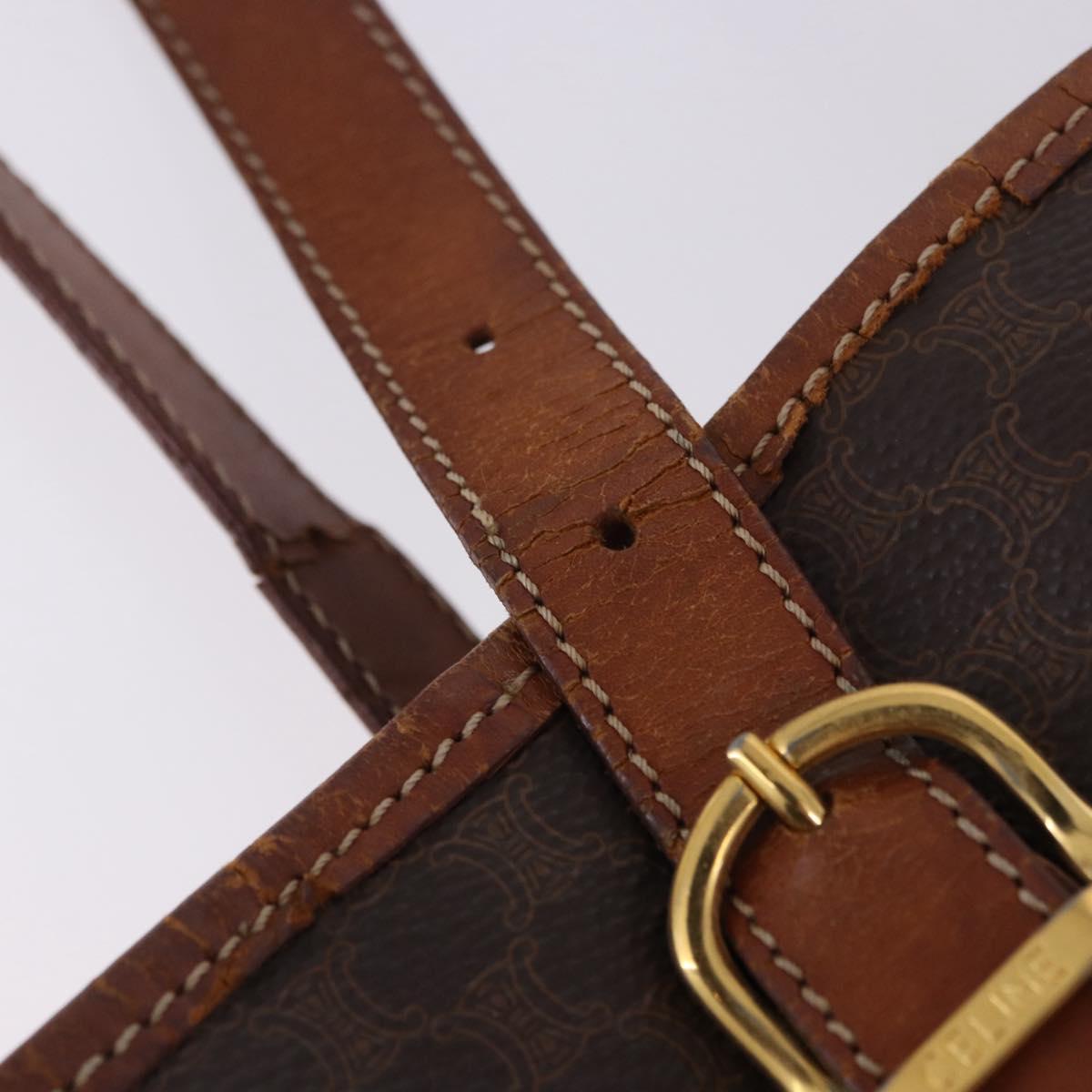 CELINE Macadam Tote Bag PVC Leather Brown Gold Tone Auth BA15400