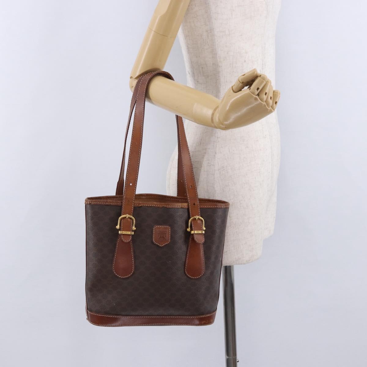 CELINE Macadam Tote Bag PVC Leather Brown Gold Tone Auth BA15400
