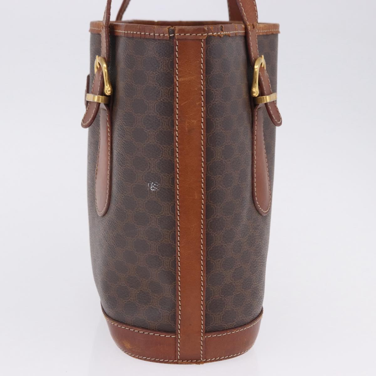 CELINE Macadam Tote Bag PVC Leather Brown Gold Tone Auth BA15400