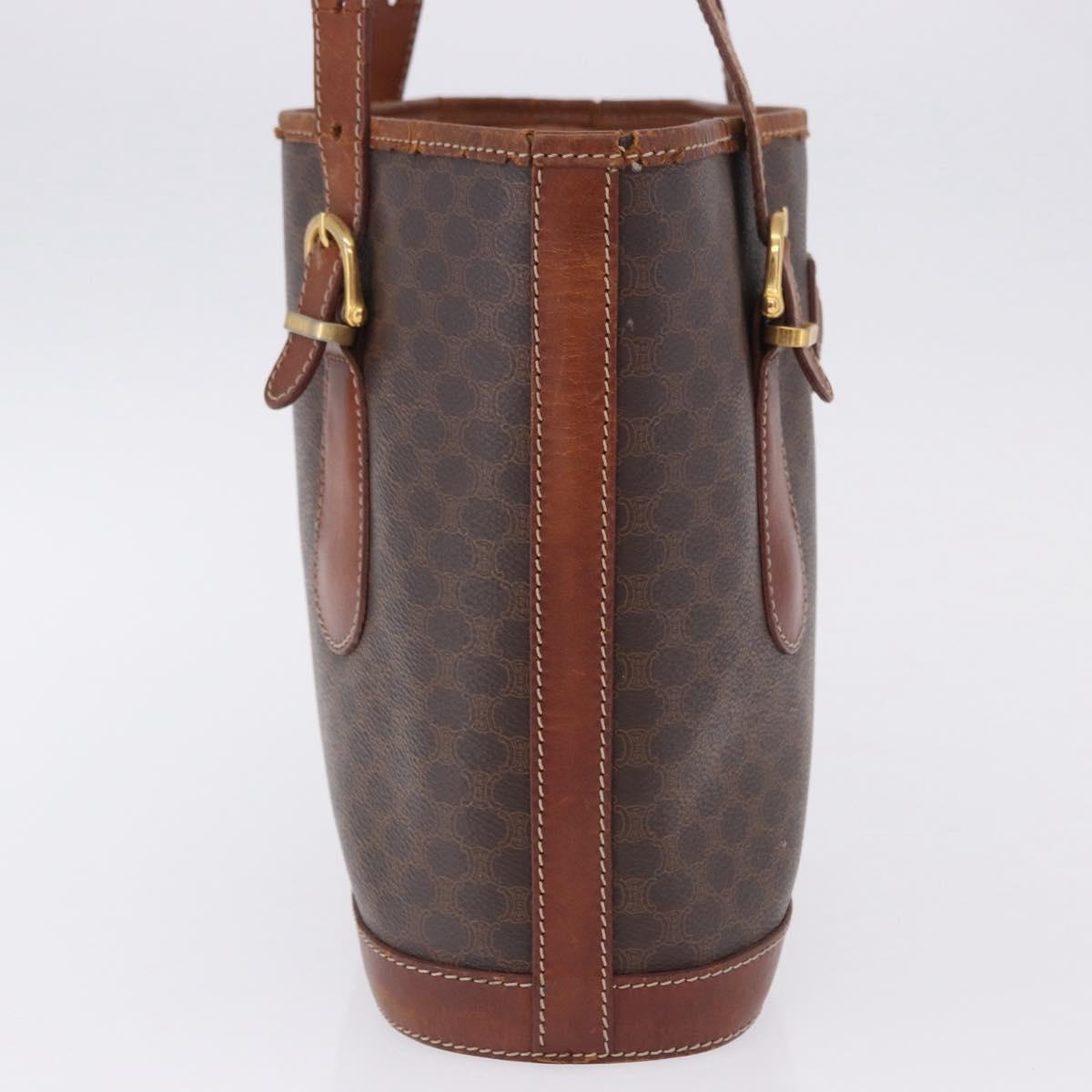 CELINE Macadam Tote Bag PVC Leather Brown Gold Tone Auth BA15400