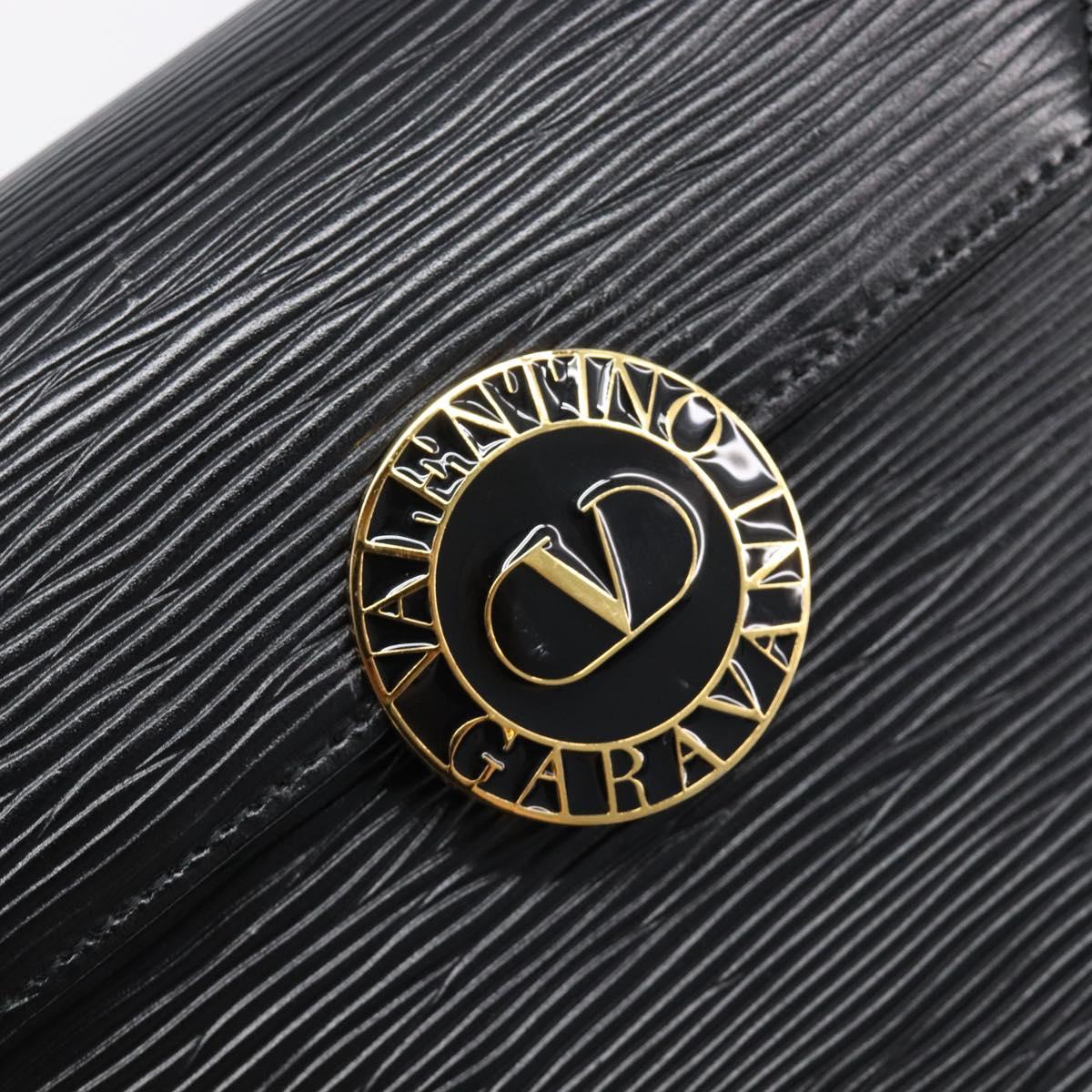 VALENTINO Hand Bag Leather 2way Black Gold Tone Auth BA15401A