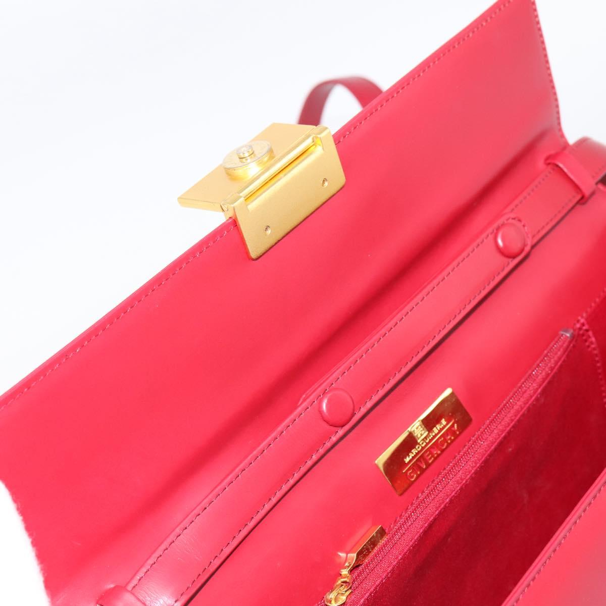 GIVENCHY Hand Bag Leather 2way Red Gold Tone Auth BA15402A