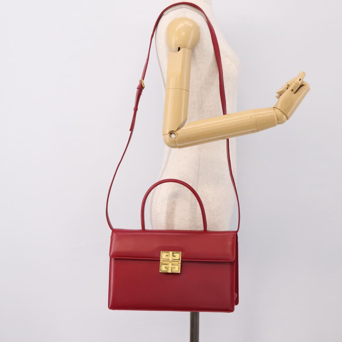 GIVENCHY Hand Bag Leather 2way Red Gold Tone Auth BA15402A