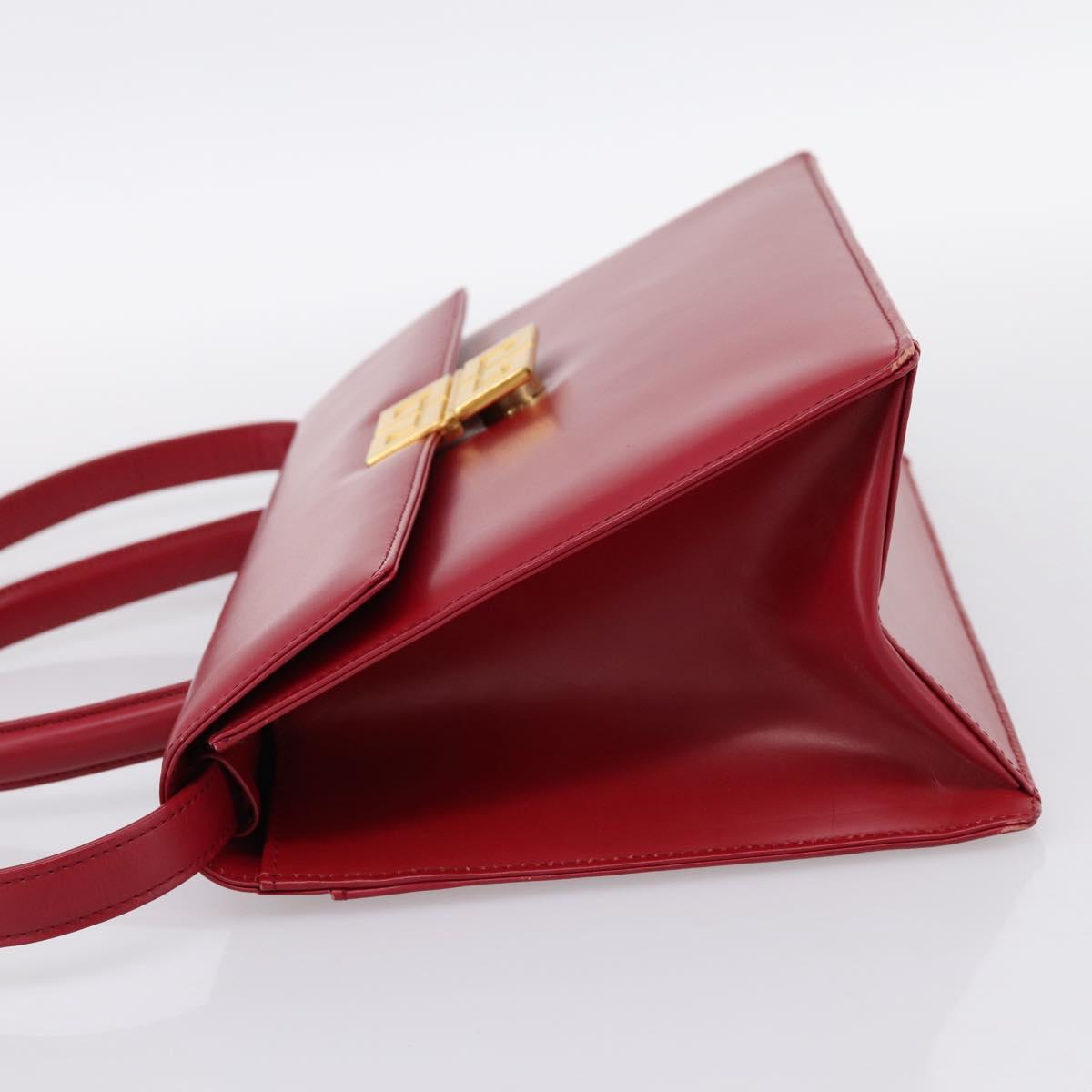 GIVENCHY Hand Bag Leather 2way Red Gold Tone Auth BA15402A