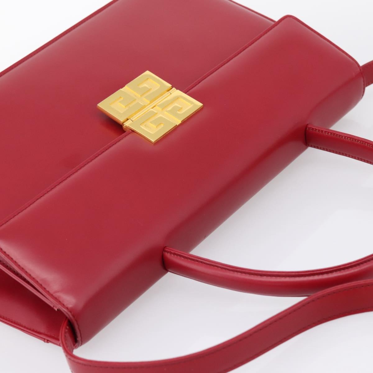 GIVENCHY Hand Bag Leather 2way Red Gold Tone Auth BA15402A