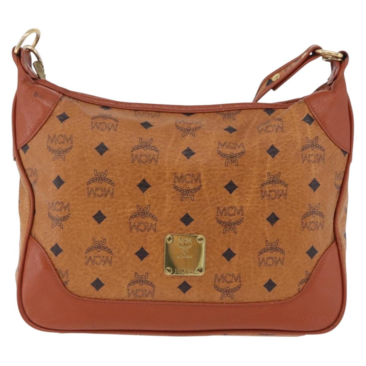 MCM Vicetos Shoulder Bag Leather Brown Gold Tone Auth BA15404
