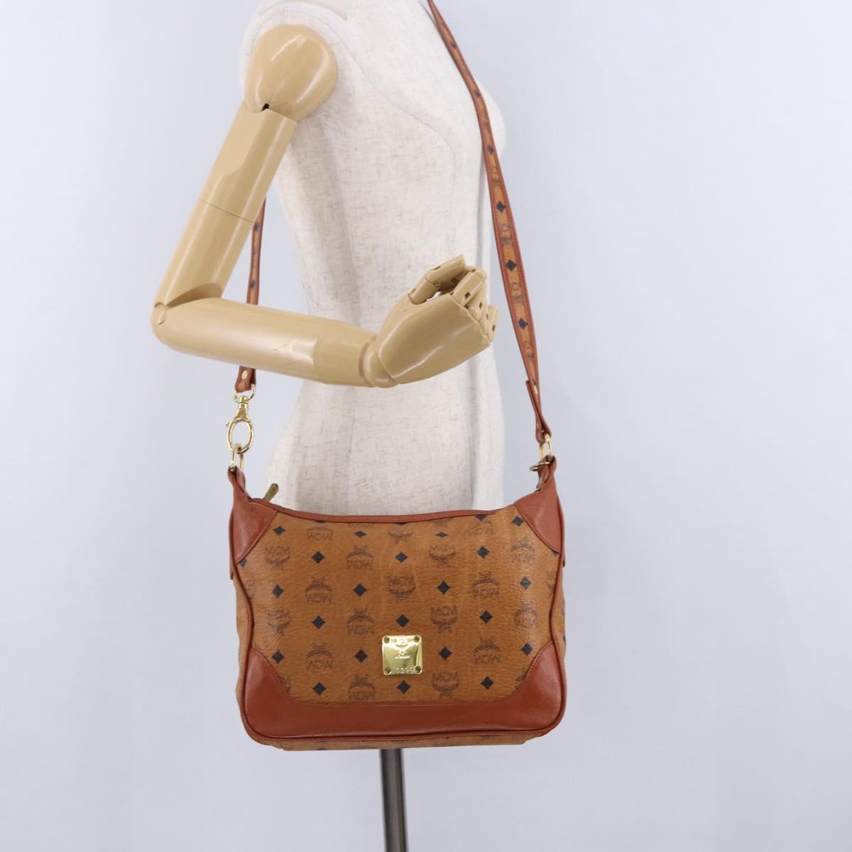 MCM Vicetos Shoulder Bag Leather Brown Gold Tone Auth BA15404